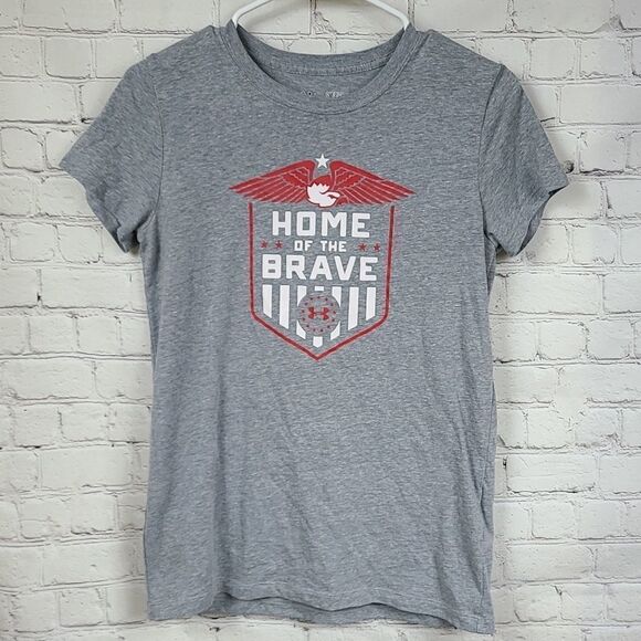 Under Armour Small Home of the Brave Gray Patriotic Tee Loose HeatGear T-shirt - Picture 6 of 6
